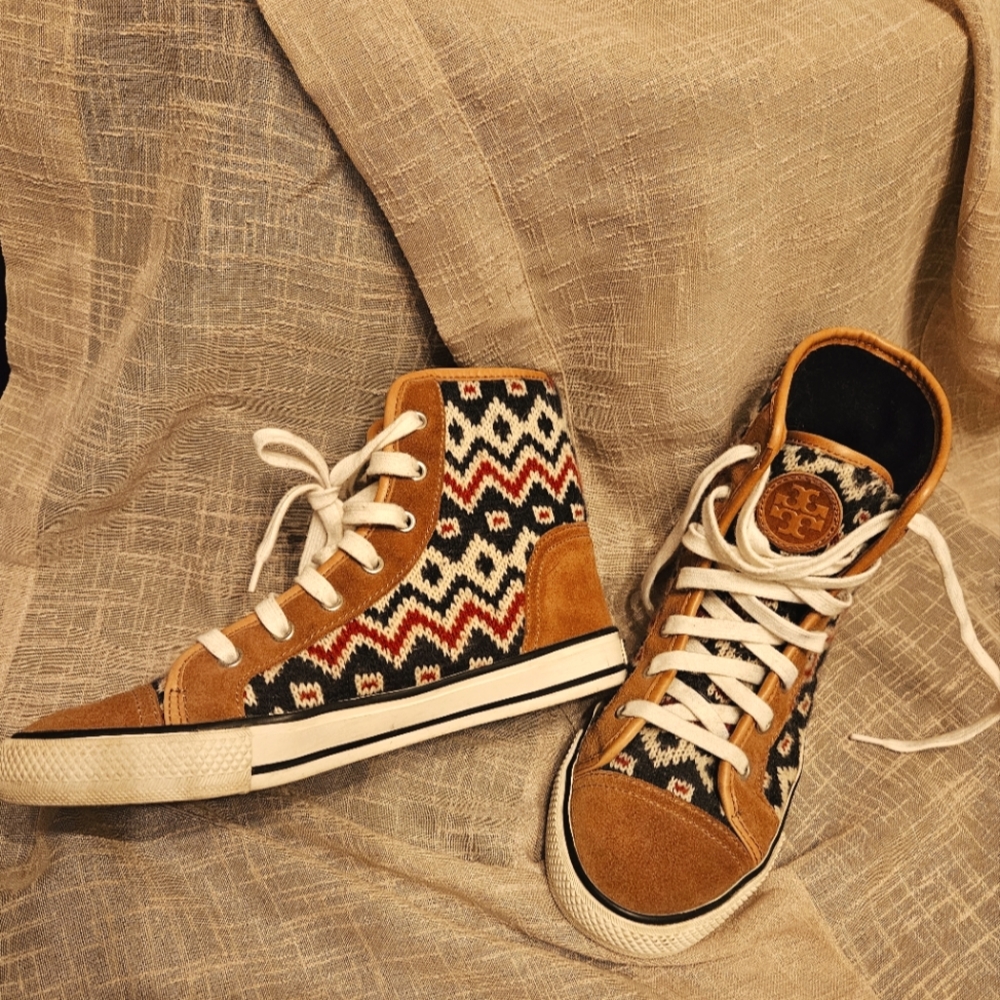 Tory Burch, Women's Size 8 Sneaker, Tan Red Navy